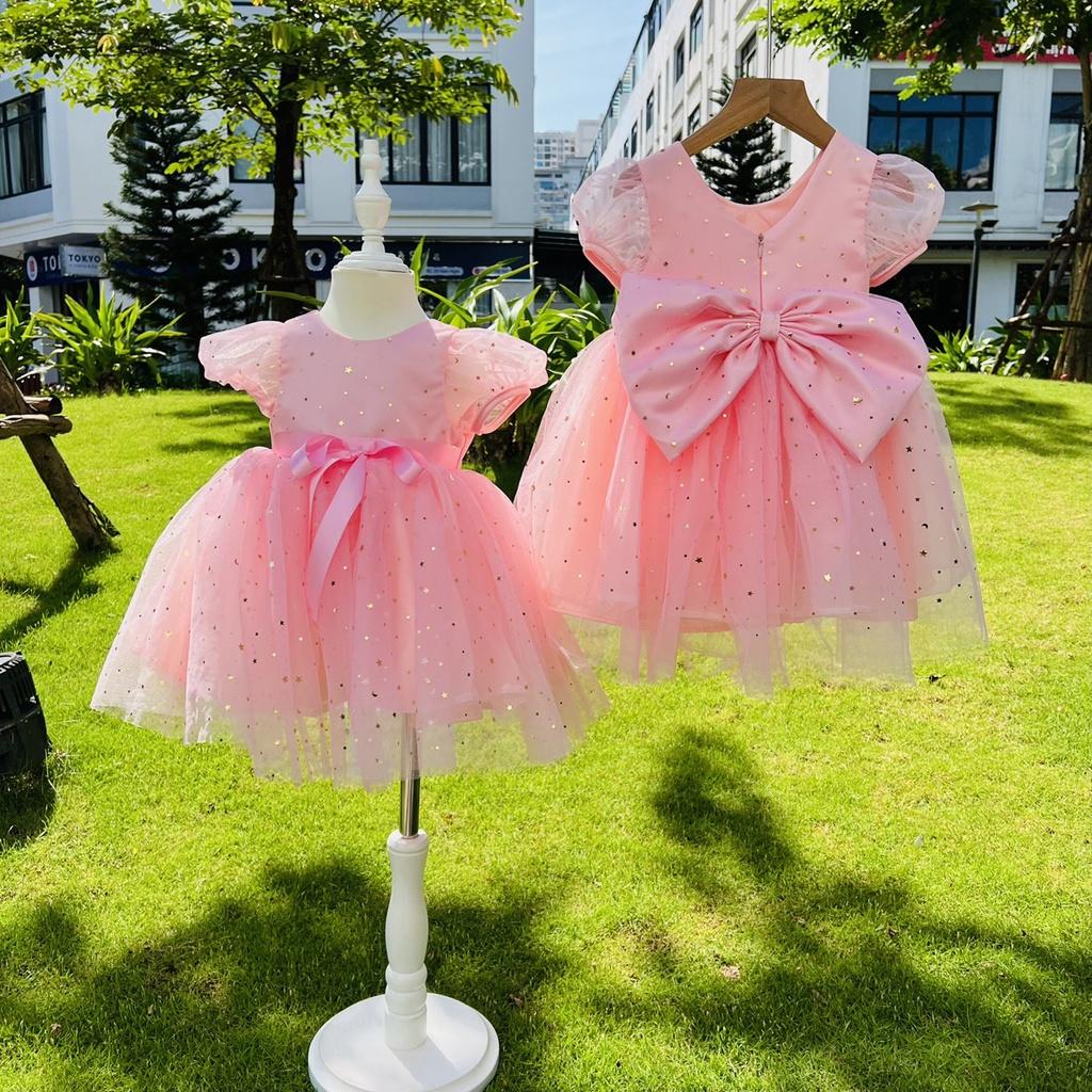 Váy công chúa, đầm công chúa cho bé gái thiết kế cho bé gái từ 1 đến 10 tuổi màu hồng thắt nơ duy băng cực xinh