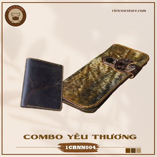 Combo Yêu Thương - Ví Nam Da Bò Sáp Wax Và Ví Da Bò Vegtan_VietCow_1CBNN004