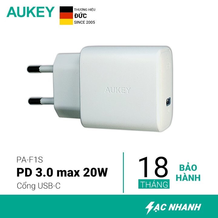 Củ sạc nhanh Aukey PA-F1S 20W chuẩn Power Delivery - Hàng Chính hãng