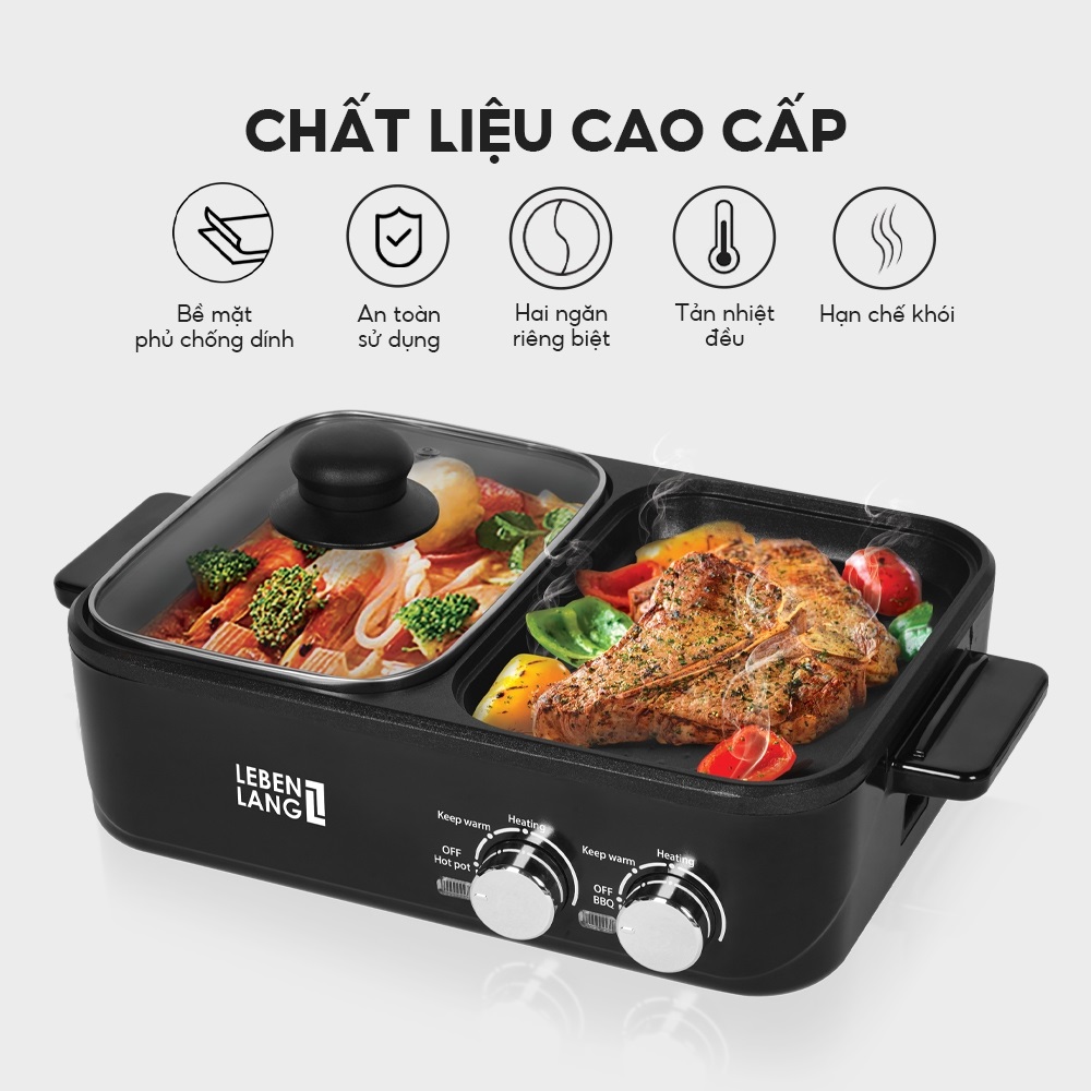 Nồi lẩu điện Sothing Lebenlang LBL8583 2 ngăn mini, bếp lẩu nướng 2in1, công suất 1300w, dung tích nồi lẩu 1200ml- hàng chính hãng
