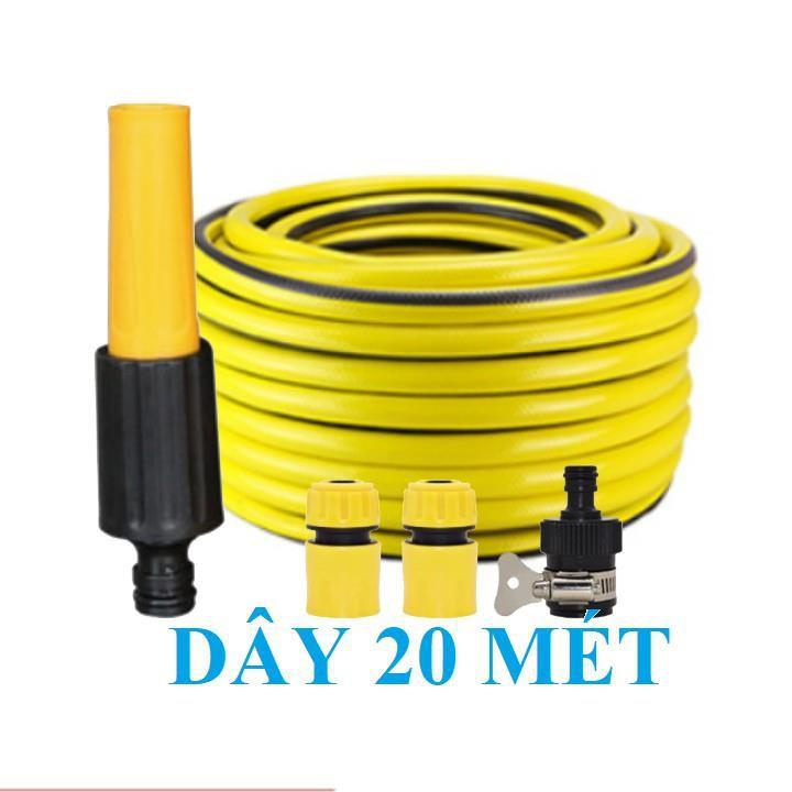 ️ Bộ dây vòi xịt nước rửa xe, tưới cây . tăng áp 3 lần, loại 20m 206622-5 cút sập, nối đen
