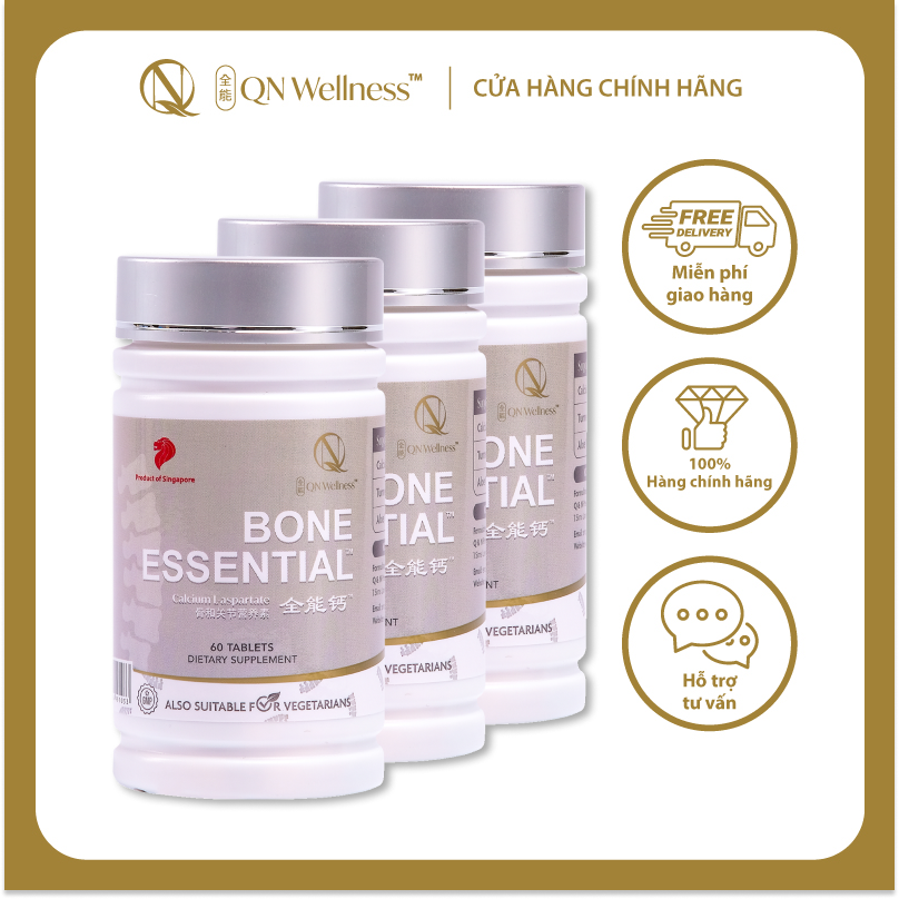 Combo Siêu Ưu Đãi Viên Uống Bổ Sung Canxi Bone Esstential QN Wellness Thuần Chay Chiết Xuất Từ Nghệ & Nha Đam, Giúp Hỗ Trợ Tuần Hoàn Máu, Củng Cố Xương Khớp - Hộp 60 Viên x 3