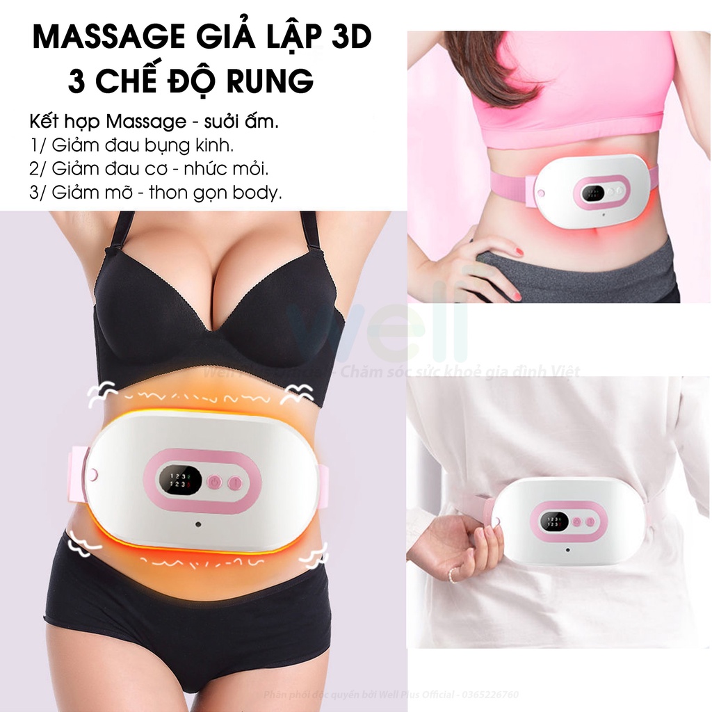 Đai hỗ trợ Giảm Béo, Giảm Đau Kinh Nguyệt, Sưởi Ấm Bụng, Massage, SUPER BELT Rung, Nóng Và Xung Điện EMS, Công Nghệ Nhật Bản