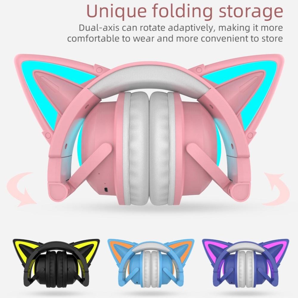 Tai Nghe Tai Mèo Tai Nghe Không Dây Đèn Led Lên Bluetooth Gập Tai Nghe Trên Tai Micro