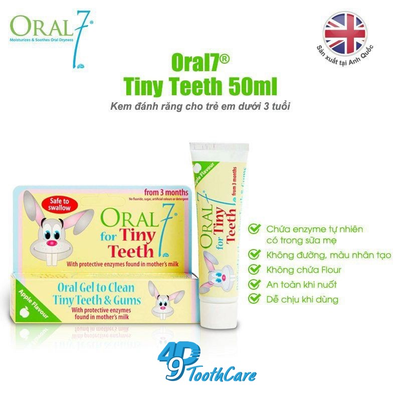 Kem Vệ Sinh Răng Nướu Cho Bé Dưới 3 Tuổi Và Kèm Theo Bàn Chải Đánh Răng Xỏ Ngón Oral7 Tiny Teeth 48ml