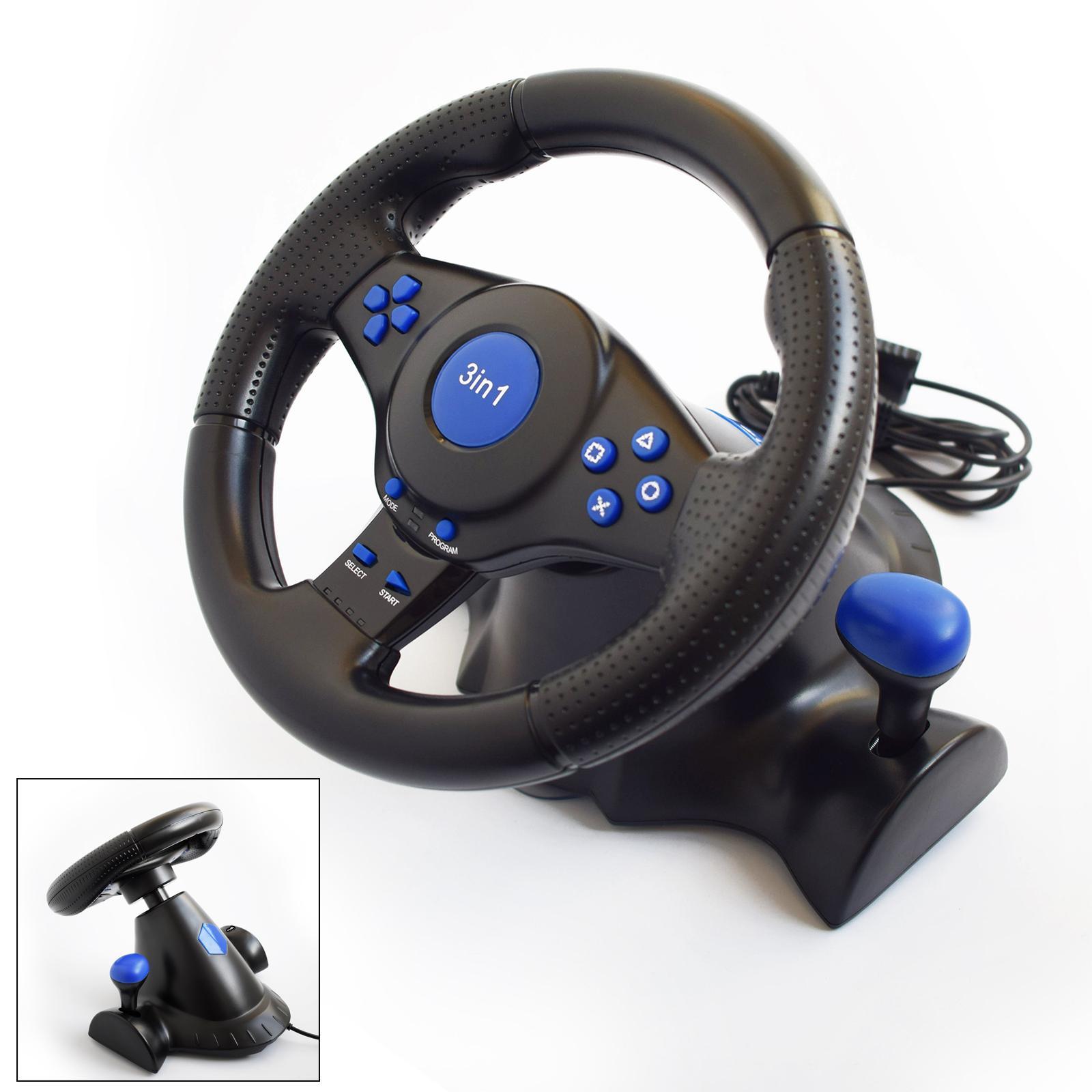 Driving Game Racing Steering Wheel + Brake Pedals Kit fits for PS3 PC Game