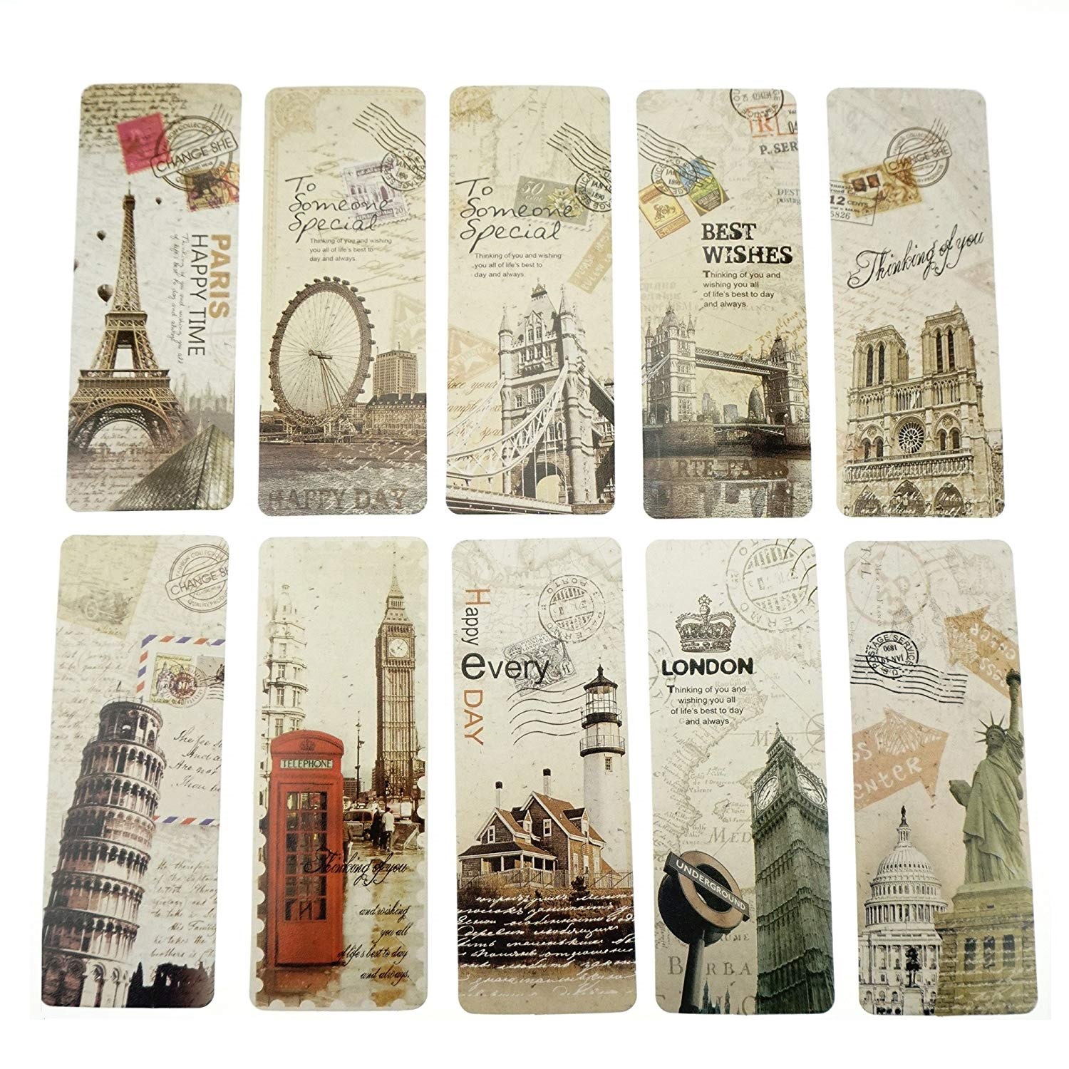Hộp 30 Bookmark Đánh Dấu Sách Paris Tháp Eiffel Vintage Retro
