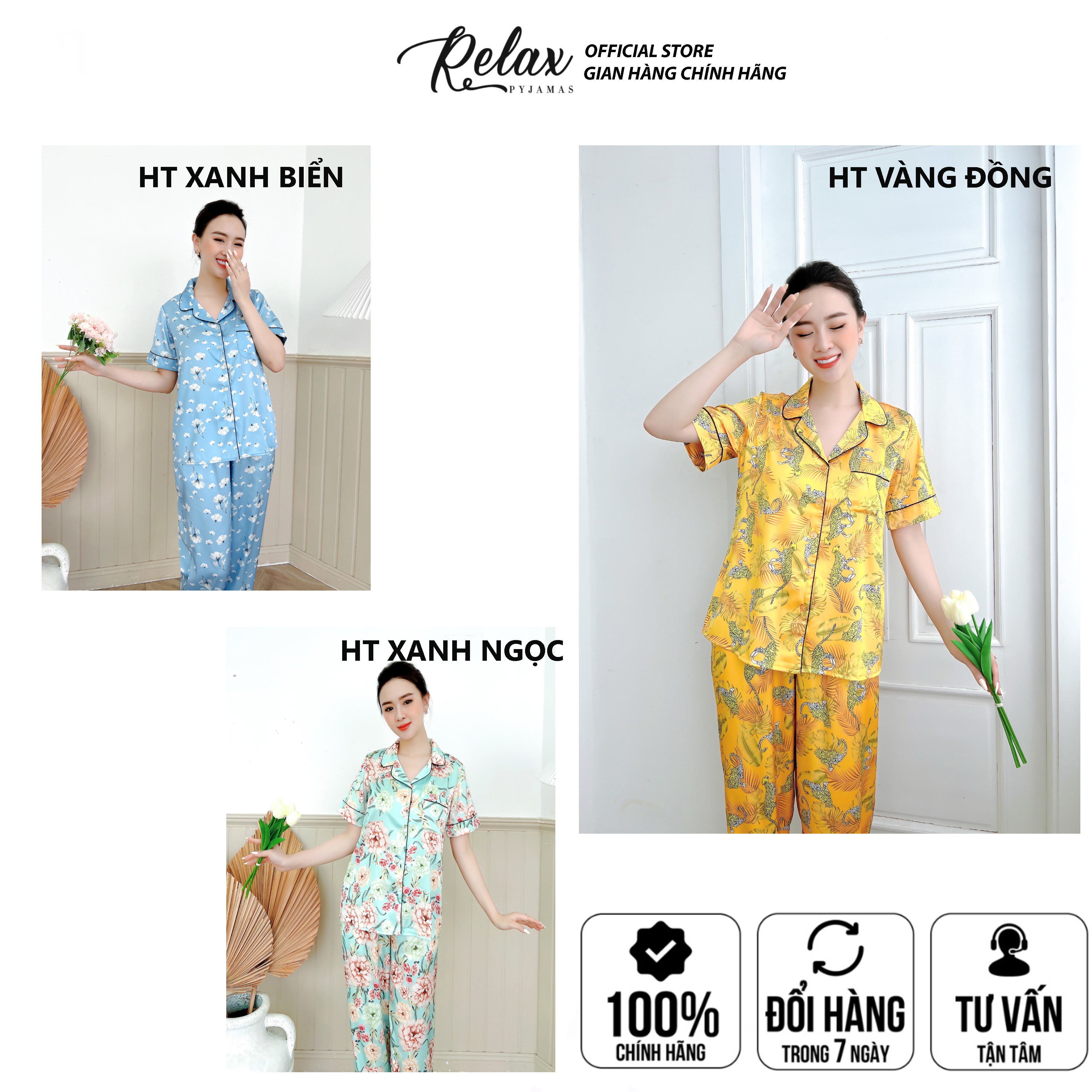 Đồ Bộ Pyjama, Đồ mặc nhà nữ Lụa Pháp cao cấp, mềm mịn, thoáng mát - HW1003 - RELAX