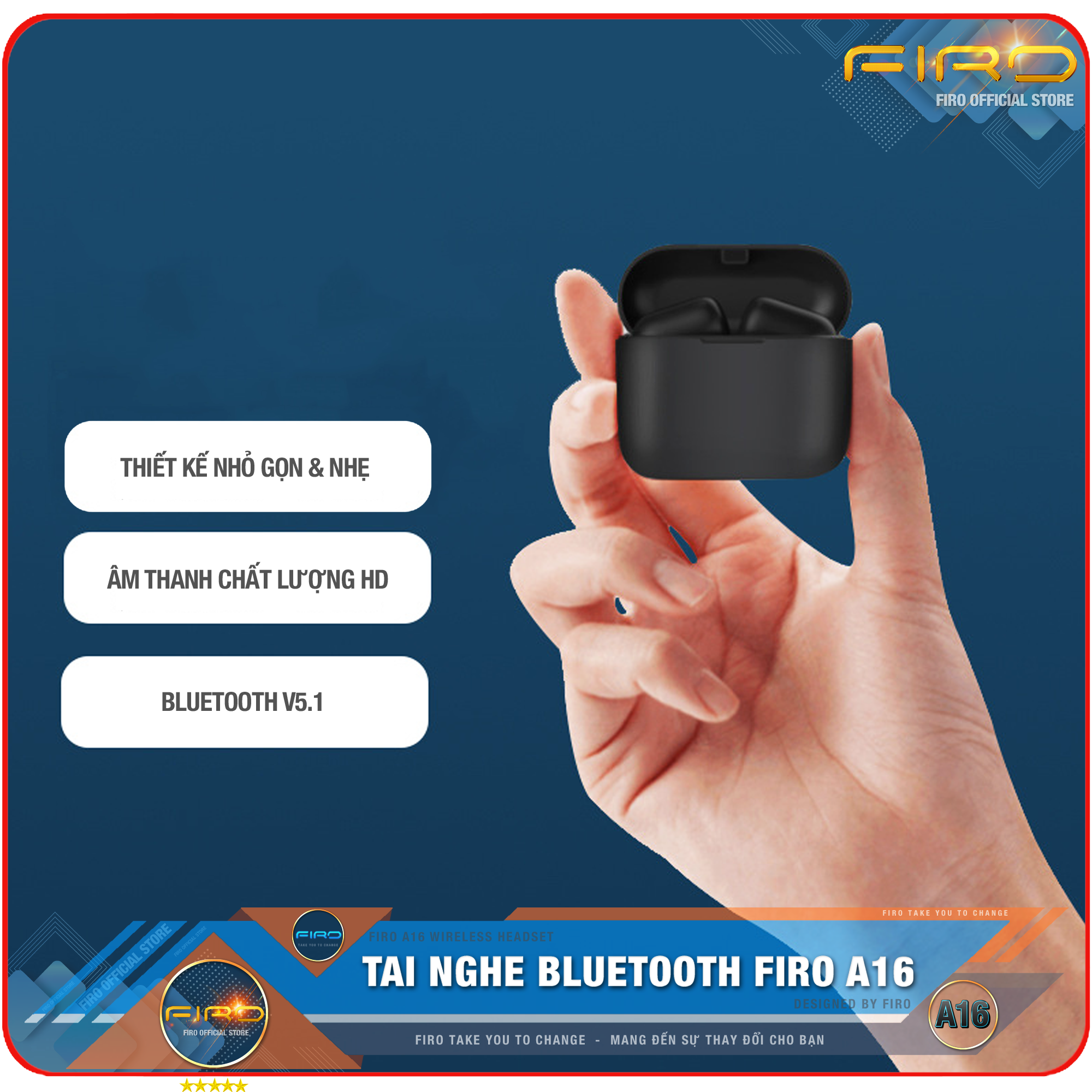 Tai Nghe Bluetooth Nhét Tai Không Dây FIRO A16 -Pin Dock Sạc 380mAh-Thời Gian Sử Dụng 5 Giờ Liên Tục-Điều Khiển Cảm Ứng Thông Minh-Công Nghệ Kháng Nước IPX5-Phù Hợp Với Tất Cả Dòng Máy-Hàng Chính Hãng