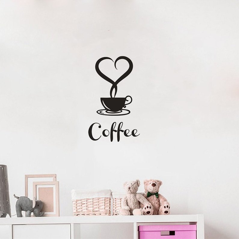 Decal dán tường tách cà phê trái tim trang trí quán cà phê đẹp