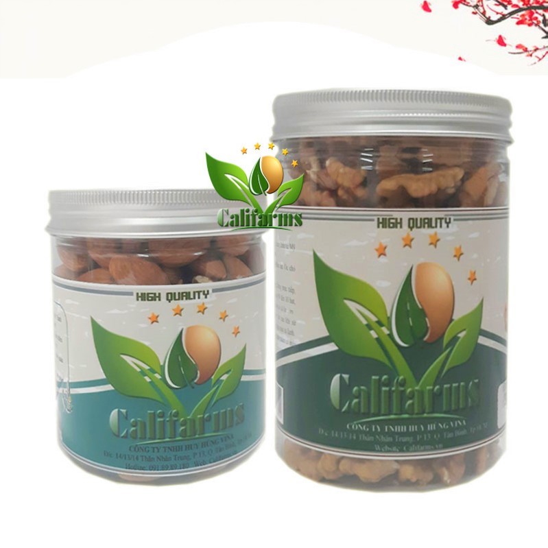 Hủ 250g nhân óc chó Mỹ + Hũ 250g hạnh nhân không vỏ Califarms