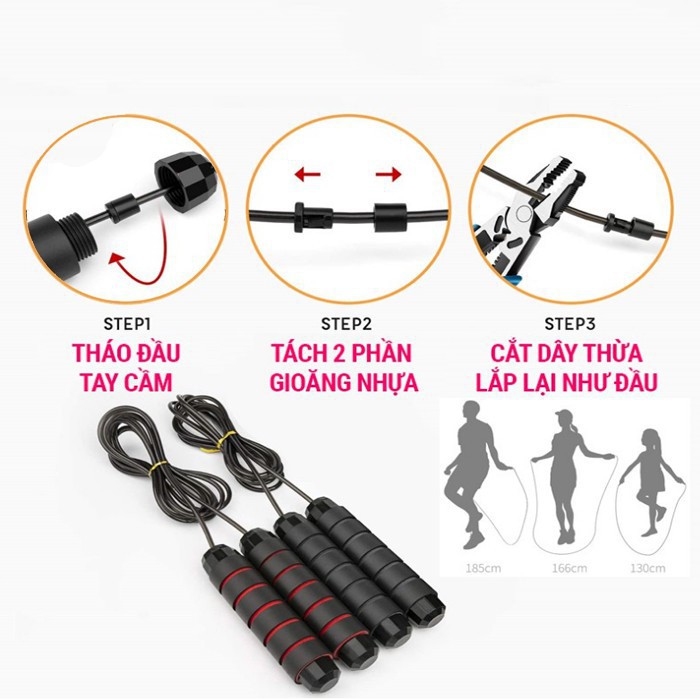 Dây nhảy lõi thép có tạ nhảy giảm cân đốt mỡ bụng tập thể dục thể thao tập gym tại nhà