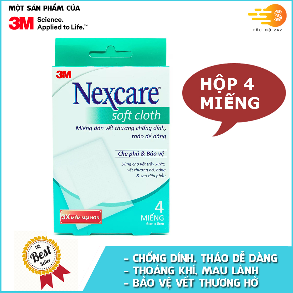 Hộp 4 miếng dán vết thương chống dính, tháo dễ dàng 6x8 cm Nexcare 3M 3M-B300 -  Che phủ và bảo vệ, dùng cho vết trầy xước, vết thương hở, vết bỏng