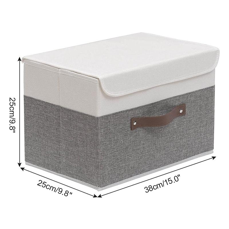 Large Collapsible Storage Box with Lid Clothing Shelf Basket Bins Toy Box for Towels Books Clothes(White/Gray,2-Pack)