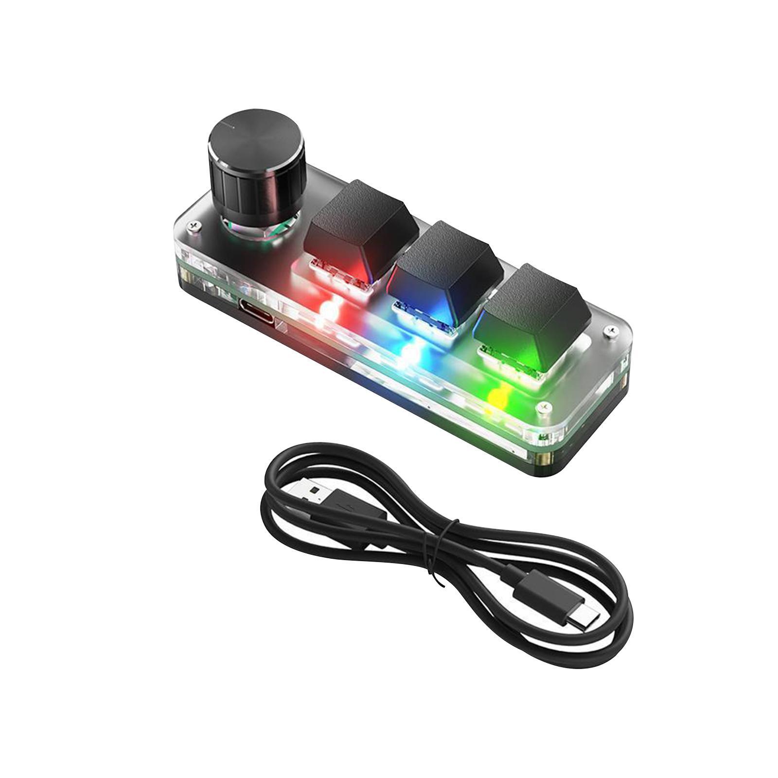 One Handed 3 Key Mechanical Gaming Keyboard Hot Swap with Knob for PC