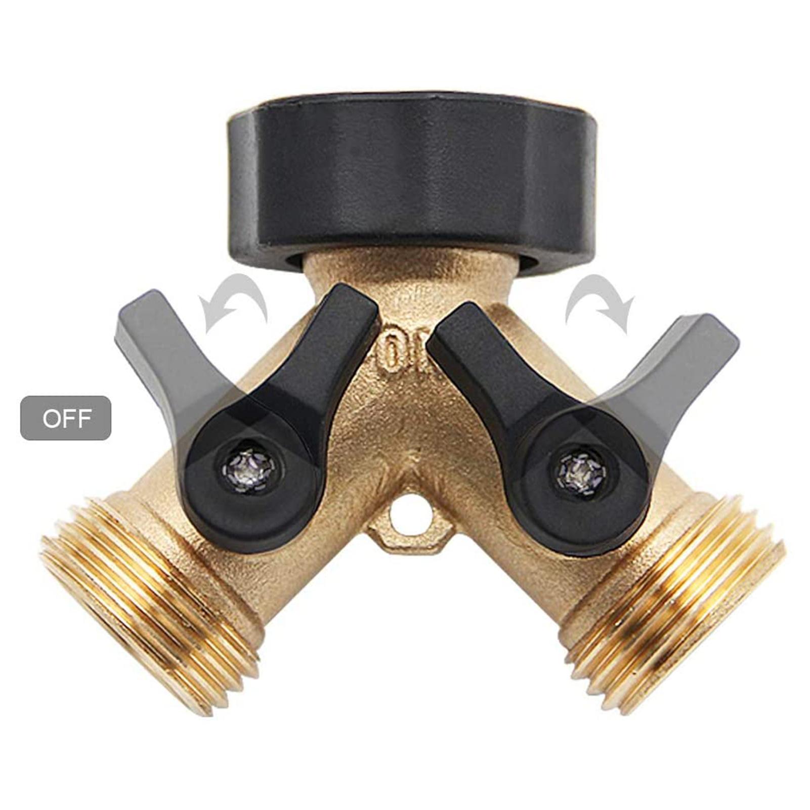 2-way Y-type Hose Splitter Garden Hose Distributor Brass Hose Tap Adapter with 2 Valves