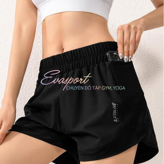 Quần Đùi 2 lớp Eva Sport tập Gym nữ vải thoáng mát, siêu co giãn, có bọc đựng điện thoại