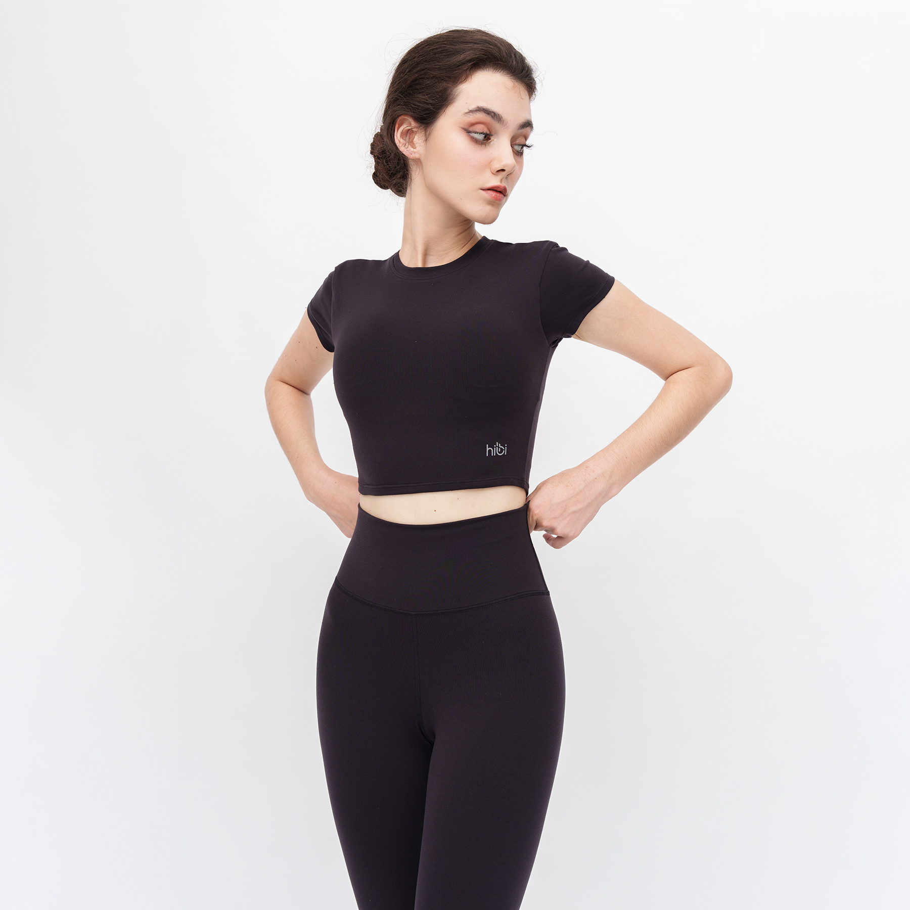 Set Đồ Tập Yoga Gym Hibi Sports H147 Áo Croptop Có Tay Kèm Mút Ngực, Quần Lưng Cao Tôn Dáng, Chất Vải Hi Fabric