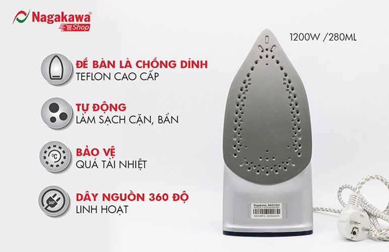 Bàn Ủi Hơi Nước Nagakawa NAG1505 (1200W) - Hàng Chính Hãng