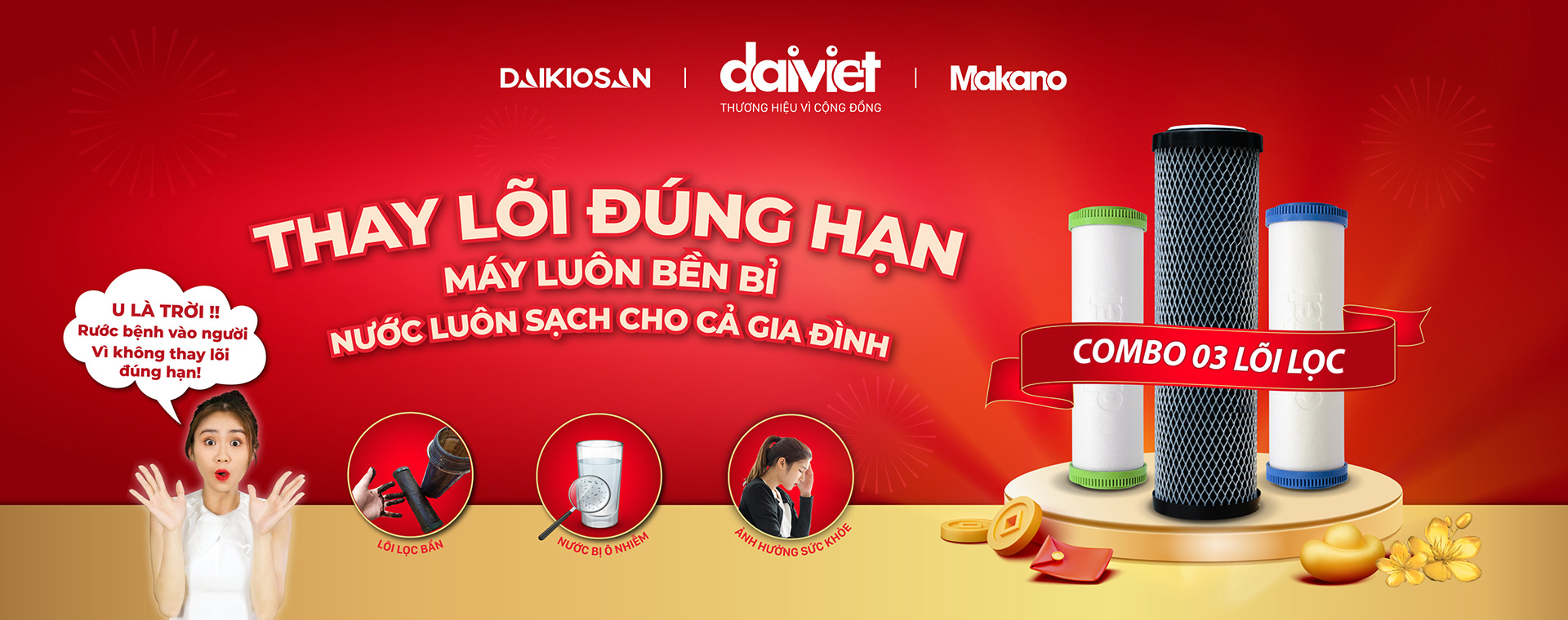 LÕI LỌC NƯỚC 123 ĐẠI VIỆT PP-CTO-PP - DÙNG CHO MÁY LỌC NƯỚC DAIKIOSAN, MAKANO VÀ CÁC MÁY LỌC NƯỚC RO