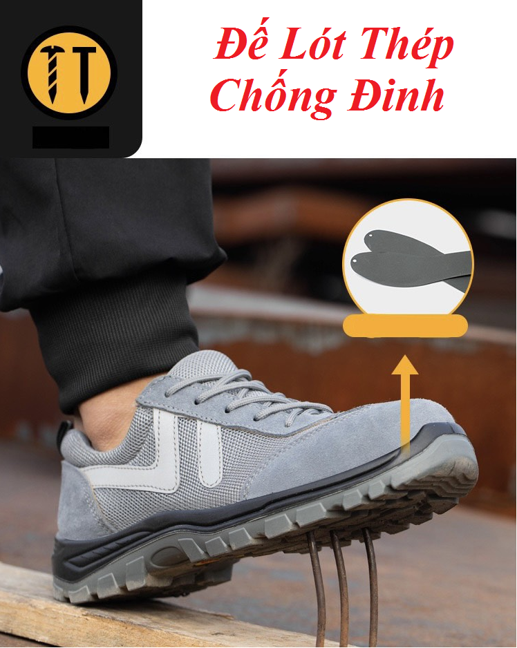 Giày Bảo Hộ Lao Động 2 TH Kiểu Thể Thao Mũi Thép, Đế Lót Thép BD0089-Chống Đinh/Trơn Trượt Giày Công Trình