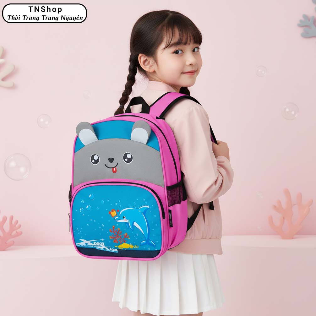 Balo Cho Bé Gái Xbags Dolphin XB 3201 - Cặp Học Sinh Tiểu Học Siêu Nhẹ, Họa Tiết Cá Heo Đáng Yêu, Vải Chống Nước Bền Đẹp, Ngăn Chứa Rộng Rãi