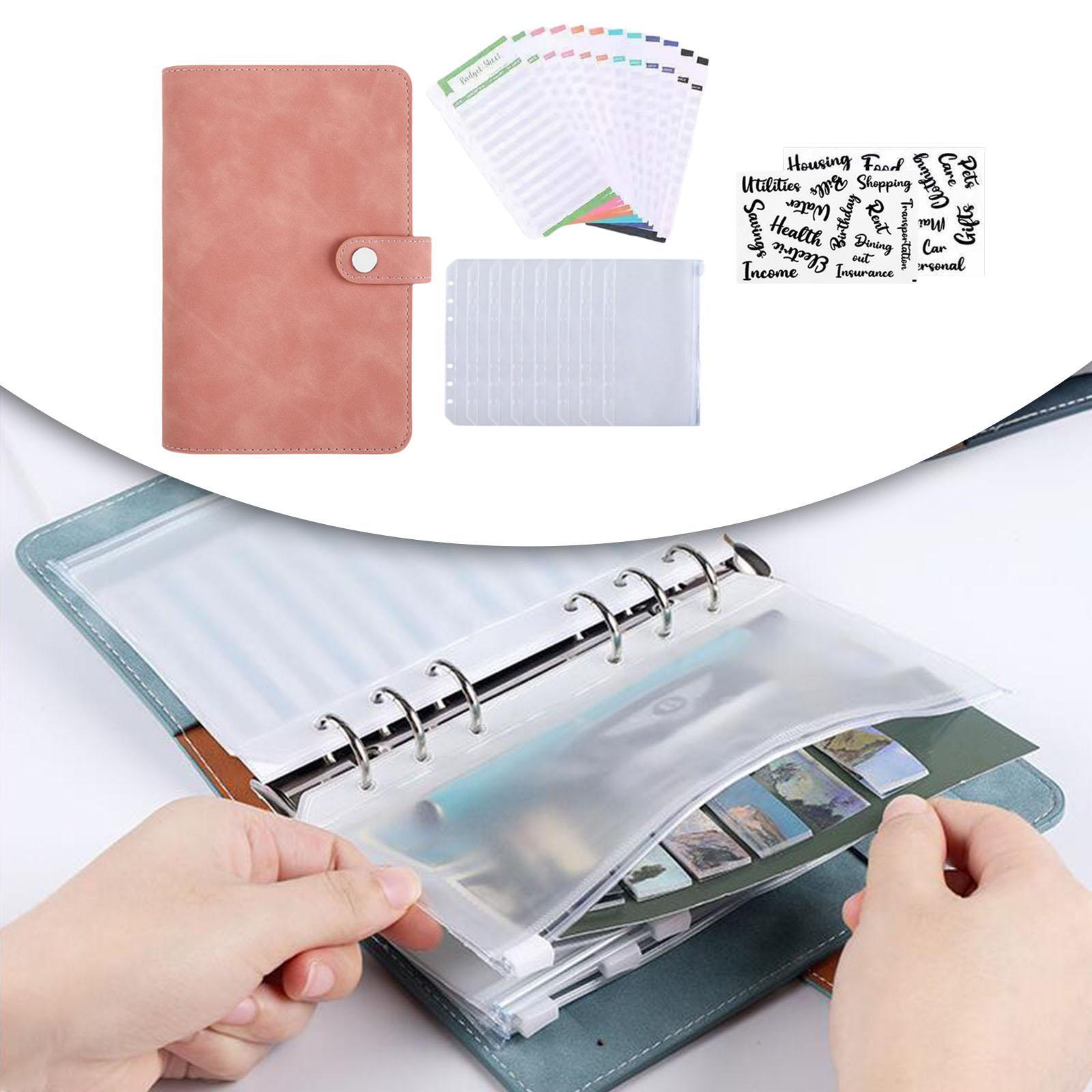 A6 Cash Envelopes Binder Wallet, PU Leather Budget Planner Notebook with 8Pcs Zipper Pockets,Coupon Organizer Lose Leaf Cash Binder for Budgeting