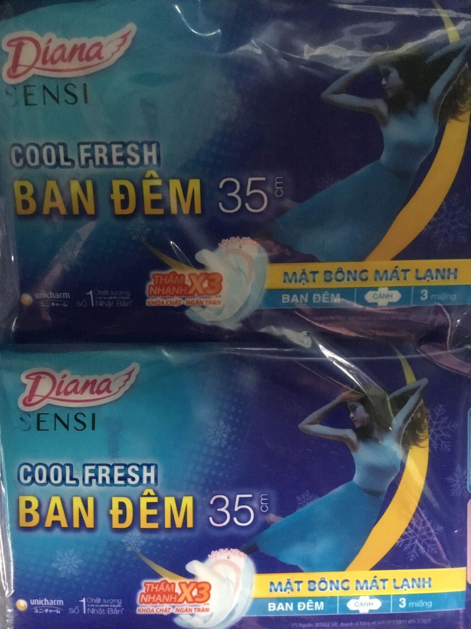 Chính Hãng | Combo 6 Gói Băng Vệ Sinh Diana Sensi Cool Fresh Night 35cm - Diana Sensi Cool Fresh Ban Đêm 35cm - HSD luôn mới