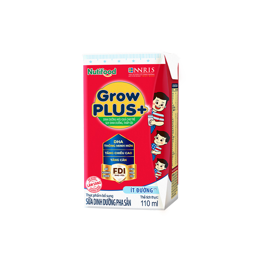 Thùng Sữa Bột Pha Sẵn Nutifood GrowPLUS+ ít đường Suy Dinh Dưỡng - Trên 1 Tuổi - Tăng Cân, Tăng Chiều Cao (48 Hộp x 110ml)