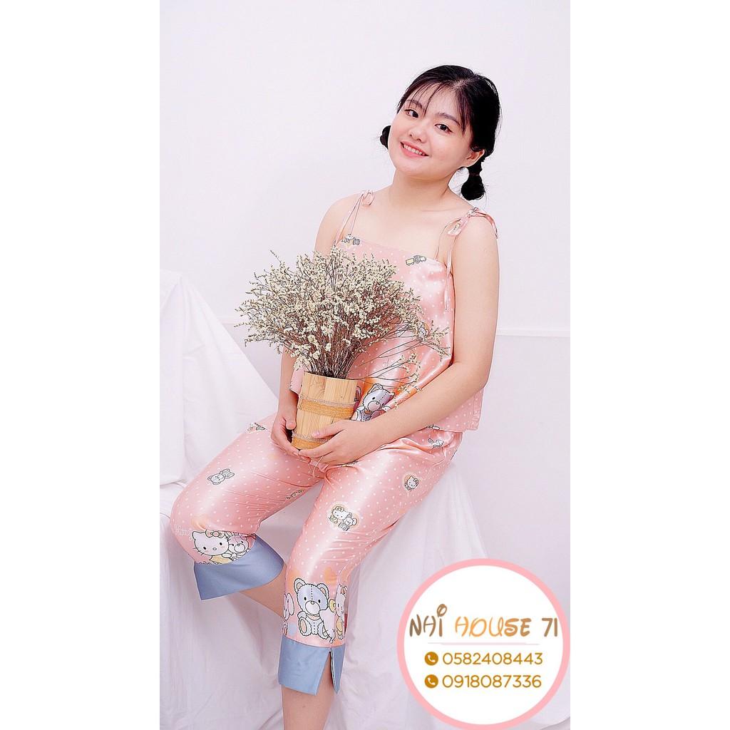 Bộ Mặc Nhà NHIHOUSE71 Nữ Áo Dây Quần Lửng Freesize Dưới 58kg