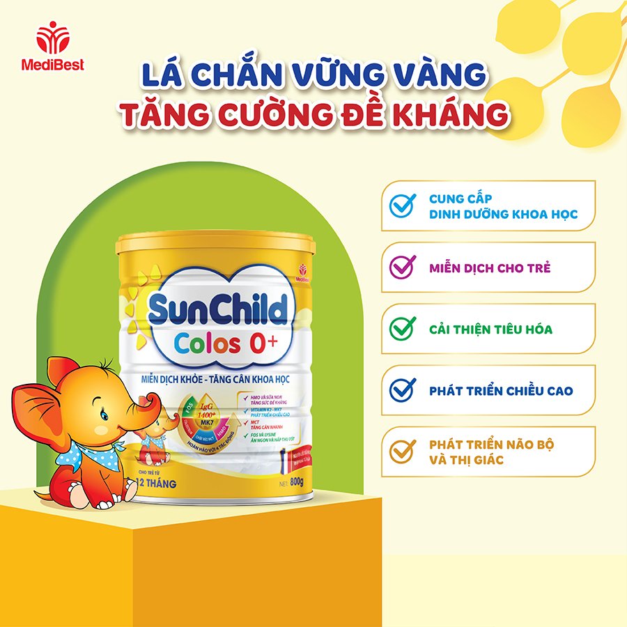 Sữa bột SunChild Colos 0+ Tăng cường miễn dịch và hỗ trợ tiêu hóa cho trẻ sơ sinh