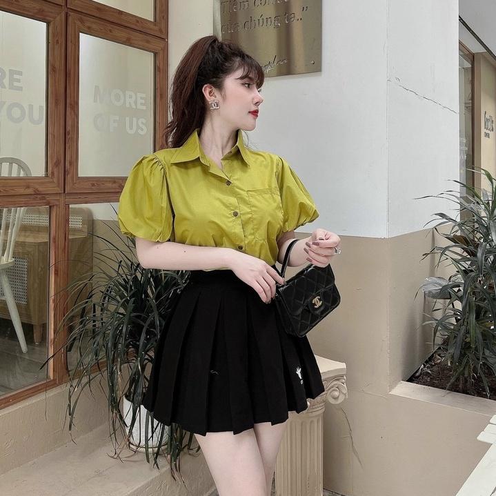 Áo sơ mi nữ tay bồng hàng thiết kế thời trang áo sơ mi cộc tay 3920