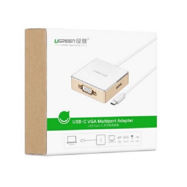 Bộ chuyển đổi USB type C sang VGA cùng Hub USB 1 cổng 3.0 và 2 cổng 2.0; hỗ trợ cổng sạc Macbook USB - C UGREEN US183 30442 - Hàng chính hãng