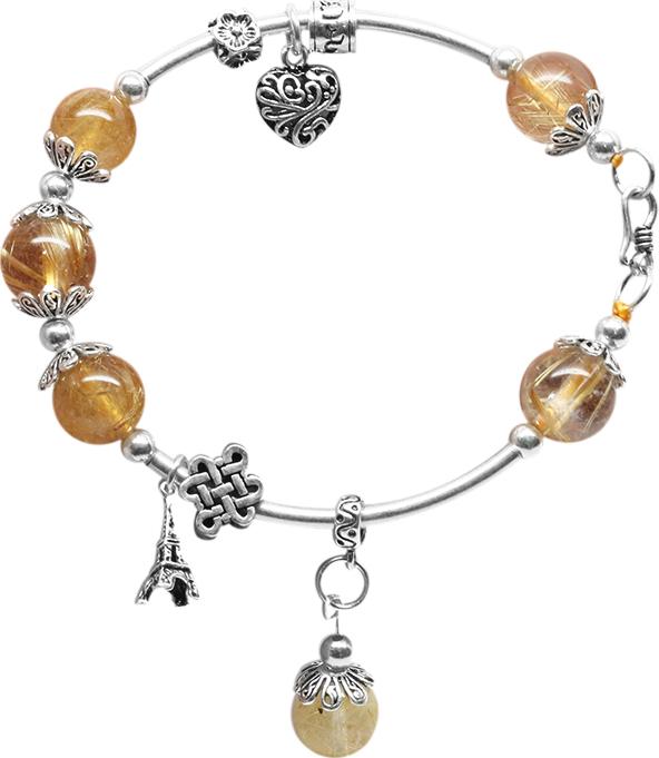 Vòng Bạc Mix Thạch Anh Tóc Vàng Ngọc Quý Gemstones VT80