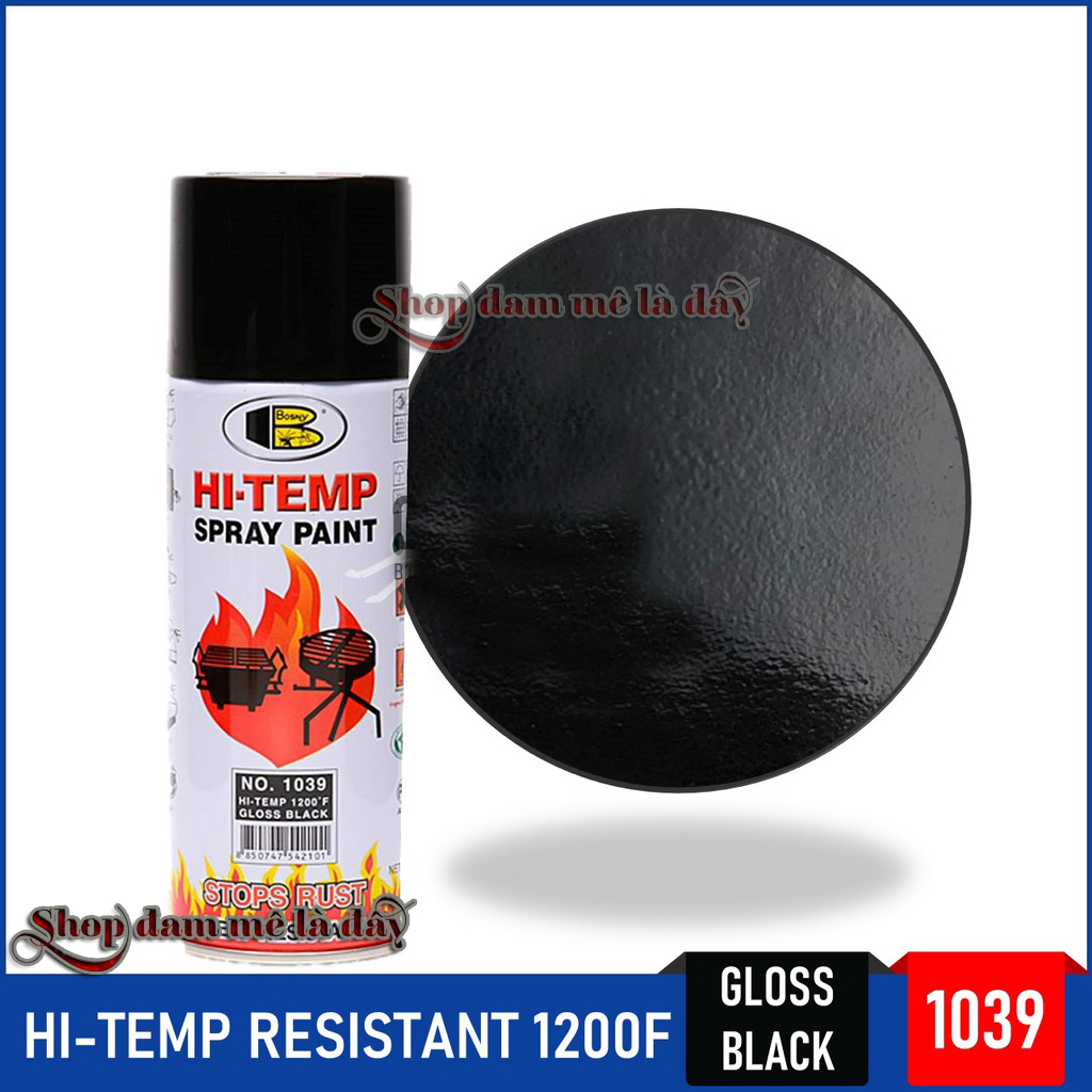 Sơn xịt chịu nhiệt độ cao loại tốt chính hãng, sơn pô xe, sơn chống cháy 600 độ HI TEMP Bosny dung tích 400ml nhiều màu - Thái Lan