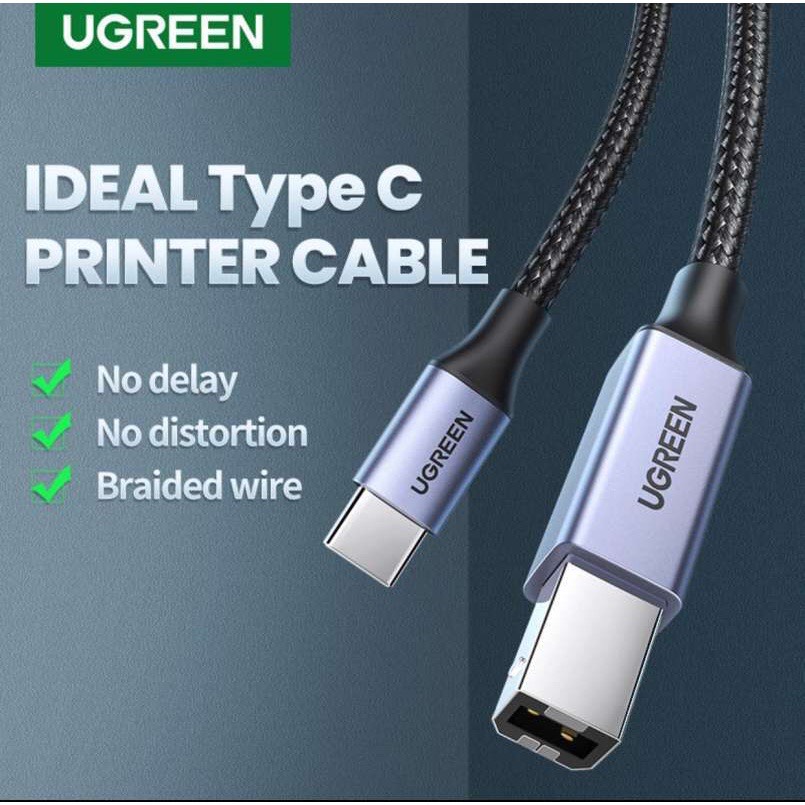 Cáp máy in USB Type-C to USB Type-B bọc dù Ugreen 1M, 2M, 3M Hàng chính hãng
