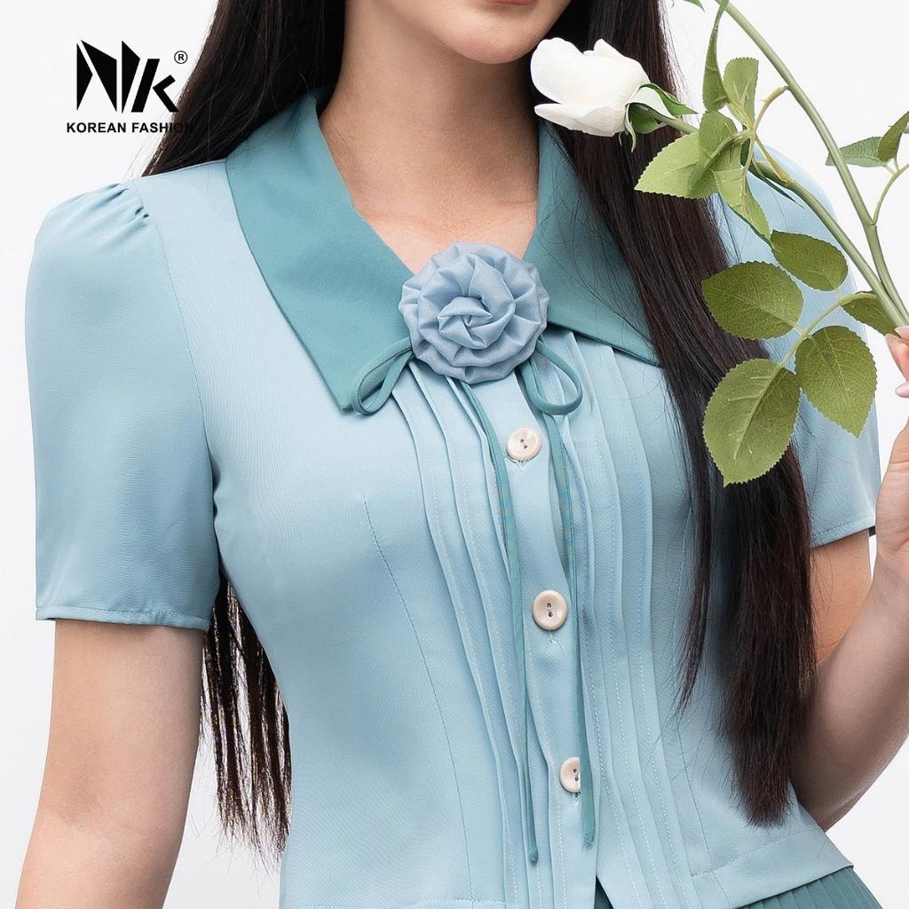 Set Áo Bấu Mí Kết Hợp Chân Váy Dập Ly NK Fashion Thiết Kế Hiện Đại, Nhẹ Nhàng, Phù Hợp Môi Trường Công Sở NKBD2203007