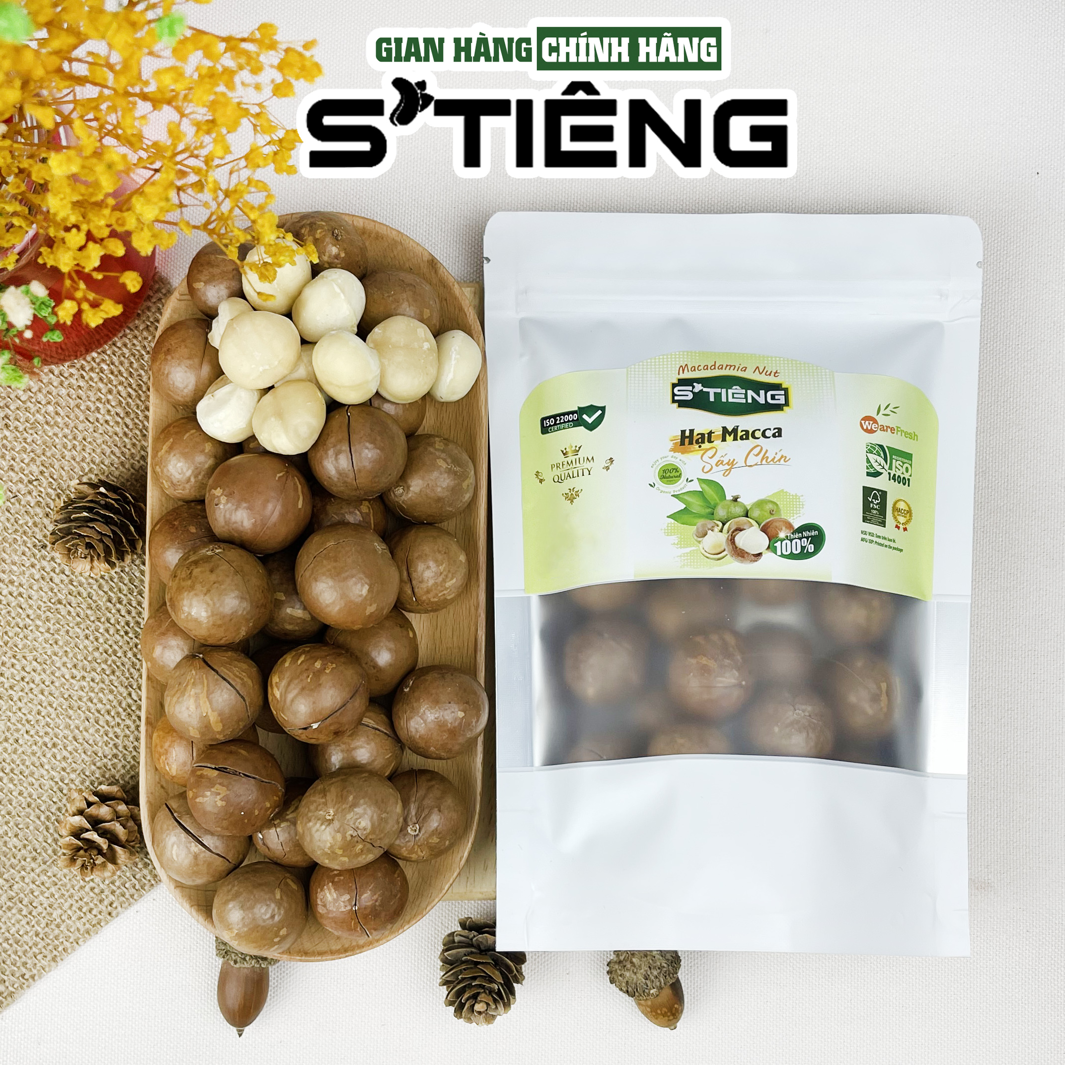 Hạt Macca Nứt Vỏ Sấy Chín STIENG Giòn Ngon