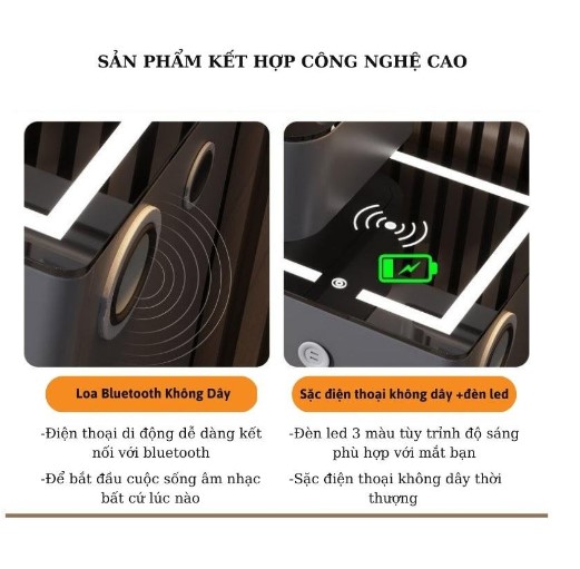 Bàn trang điểm thông minh nhập khẩu kèm ghế, gương đèn led, có loa bluetooth, sạc không dây, đèn ngủ led _Mã VTP03