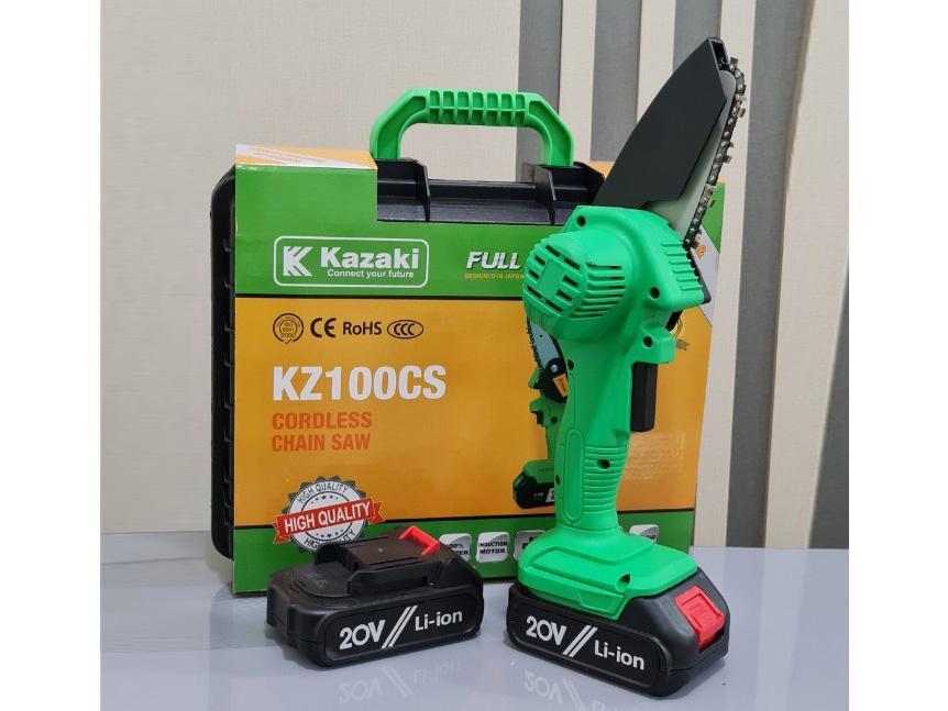 MÁY CƯA XÍCH MINI CẦM TAY DÙNG PIN 21V KAZAKI KZ100CS (2 PIN. 1 SẠC)- HÀNG CHÍNH HÃNG