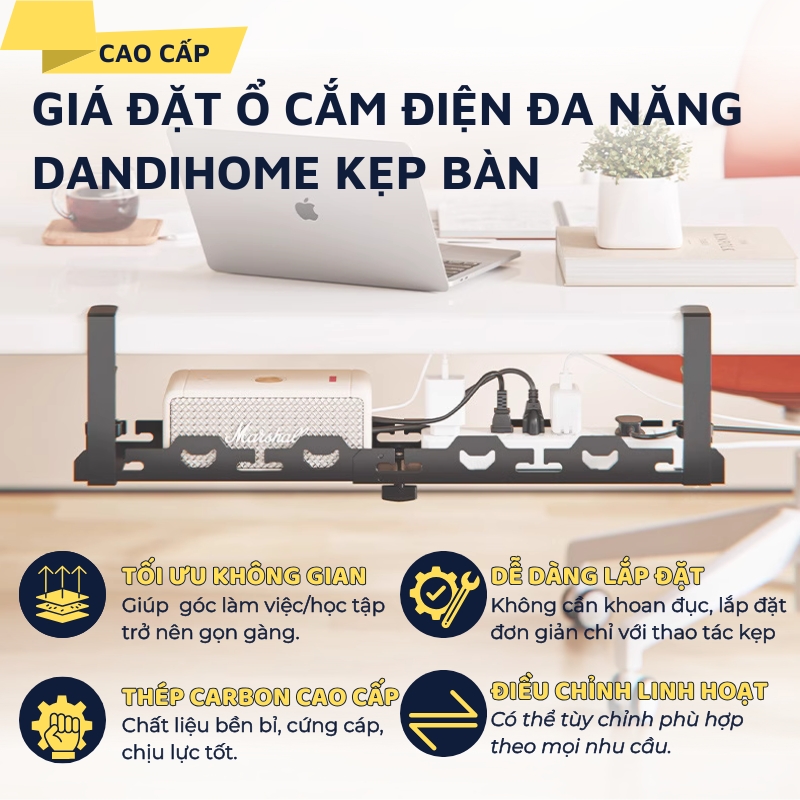 Giá đỡ treo ổ cắm điện đa năng DandiHome không cần đục lỗ - Máng treo dây điện decor phòng làm việc