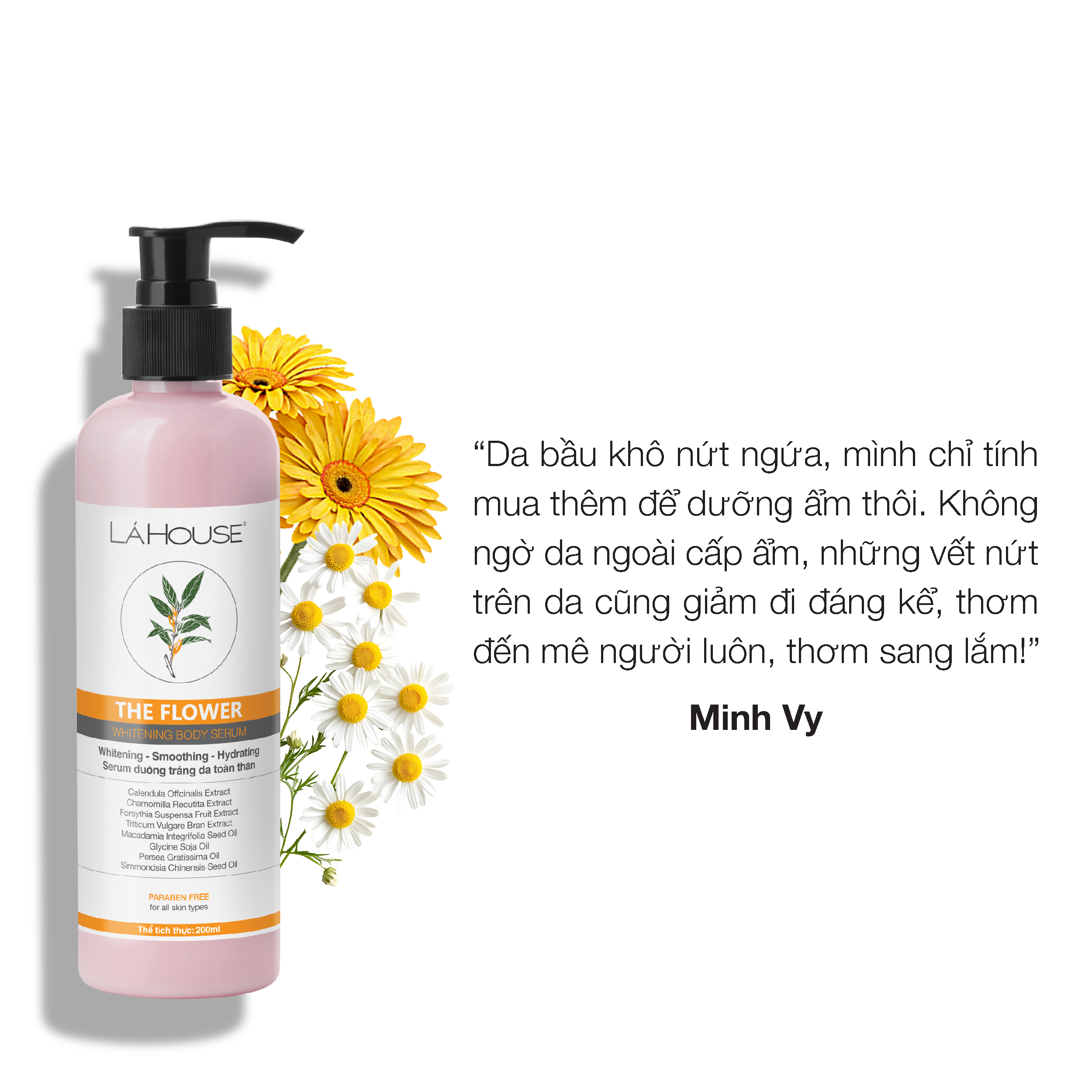 Serum dưỡng da trắng sáng mịn màng Lá House The Flower Whitening Body Serum 200ml