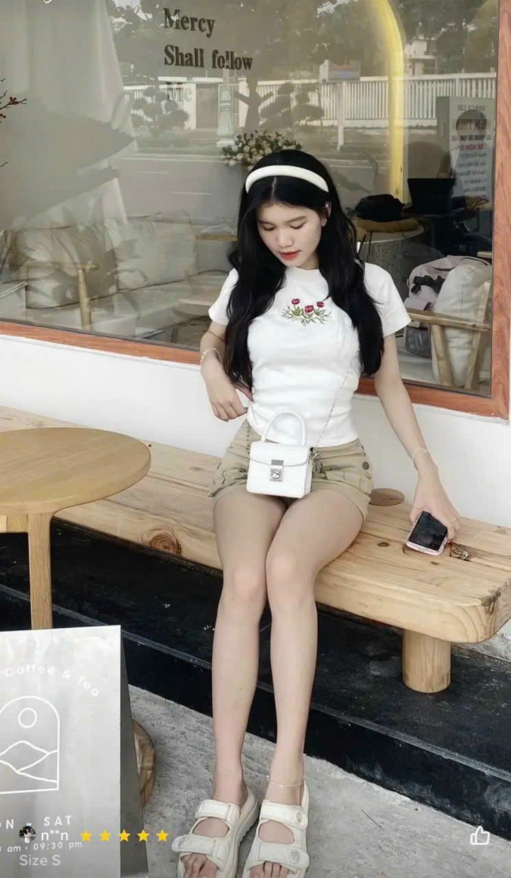 Áo Thun Baby Tee Tay Ngắn Thêu Hoa Nhí , Áo Baby Tee Cotton co giản