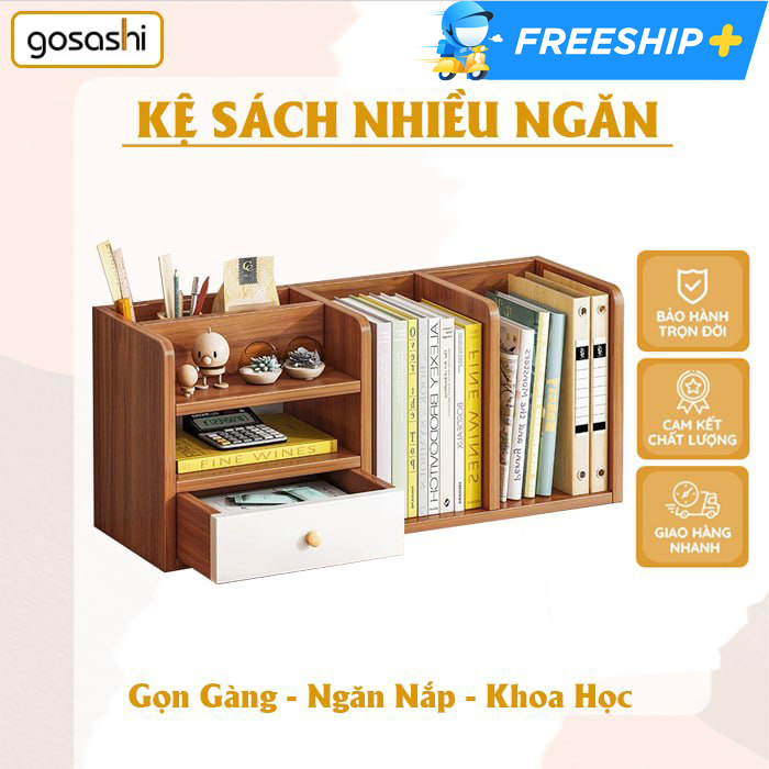 Kệ Sách Để Bàn Nhỏ Gọn, Nhiều Ngăn, Decor Bàn Làm Việc Gọn Gàng, Phủ Melamin Chống Nước, Dễ Lắp Đặt, Nhiều Màu Thương Hiệu Gosashi-SDB5Ngan1NK