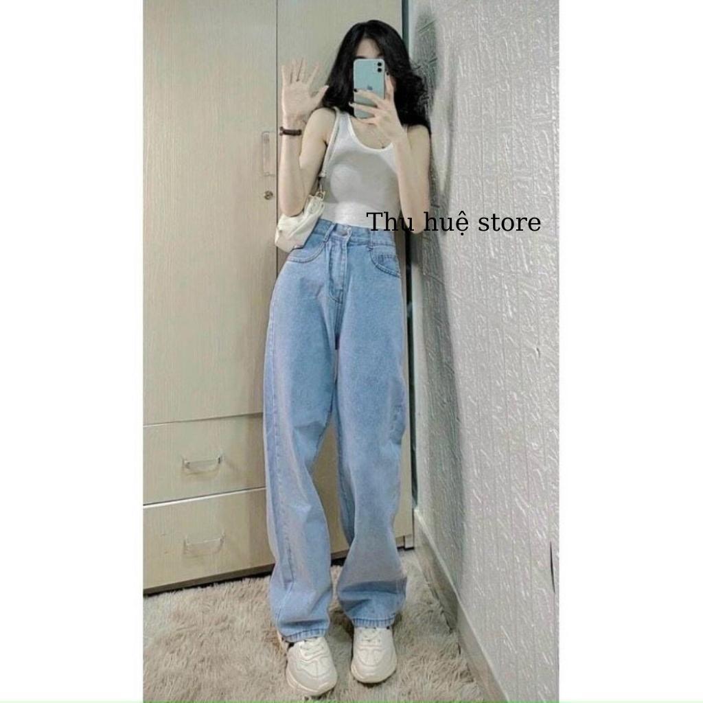 Quần Jean Ống Rộng SIMPLE JEAN Unisex-Chất Liệu Jean Không Giãn,Màu Xanh Nhạt