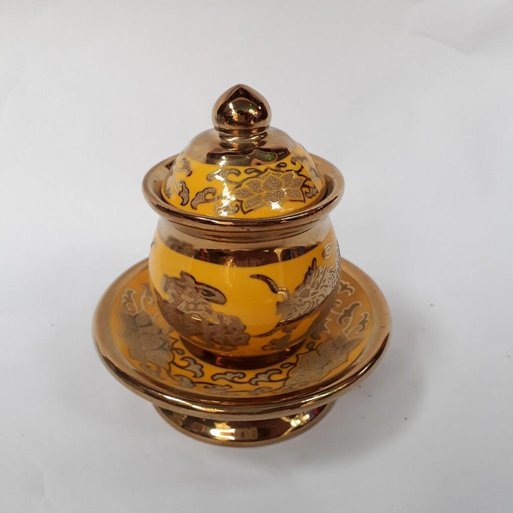 Bộ 2 chóe thờ sứ Kim Sa - 14 cm