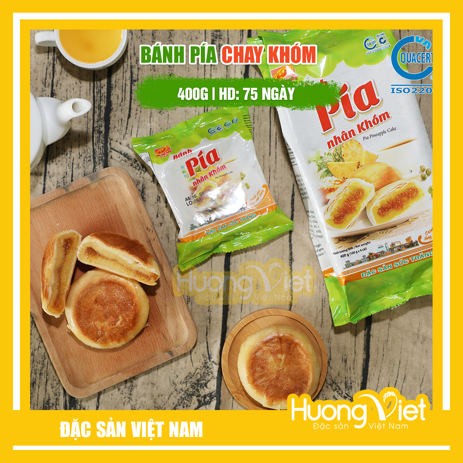 Đặc Sản Sóc Trăng - Bánh Pía Chay Khóm Không Sầu Riêng 400G, Bánh Pía Không Trứng Tân Huê Viên Sóc Trăng