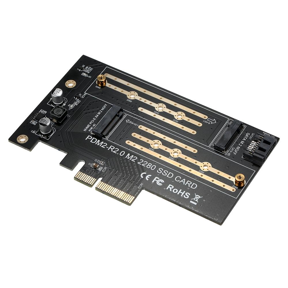 M.2 NVME to PCI-E X4 Expansion Card SSD Adapter Card with M.2 M-key B-key Interfaces Support NVME SATA Dual Protocol