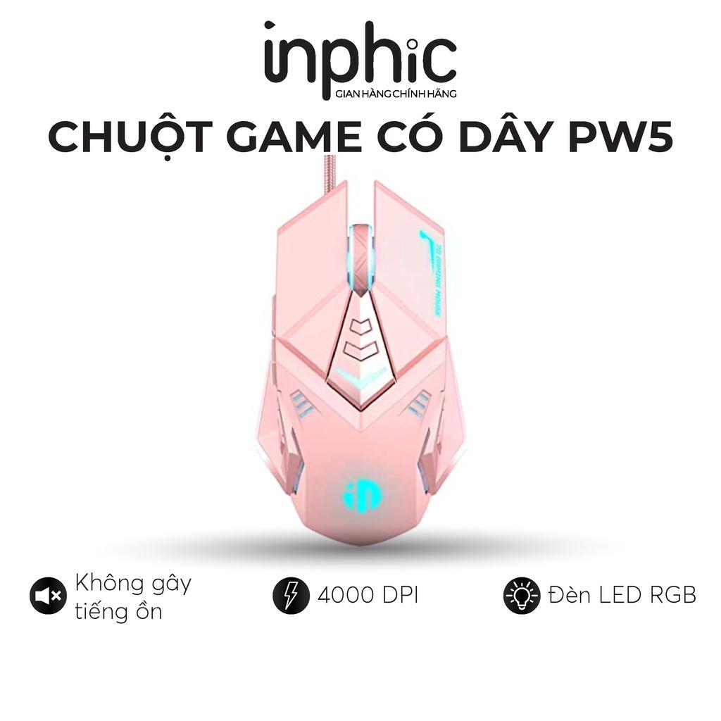 Chuột gaming có dây Inphic PW5P màu hồng/đen Hỗ trợ điều chỉnh DPI 4 tốc độ - Hàng Nhập Khẩu