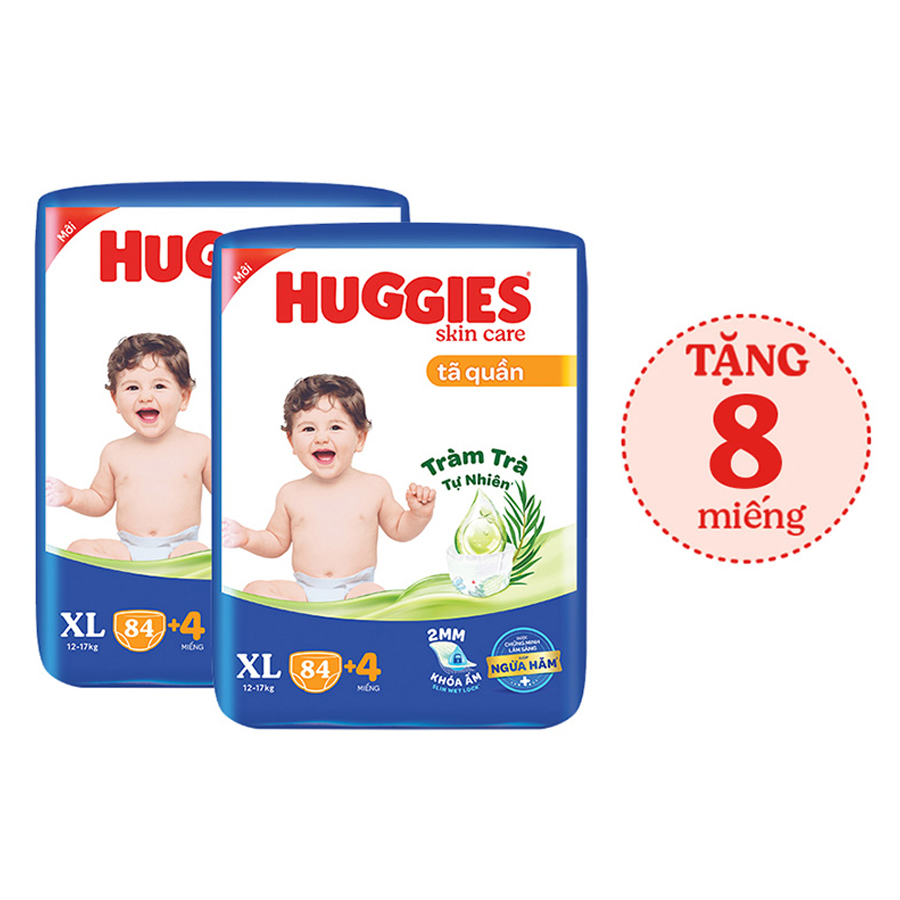 Combo 2 Tã/bỉm quần HUGGIES SKINCARE MEGA JUMBO size XL 84+4 miếng